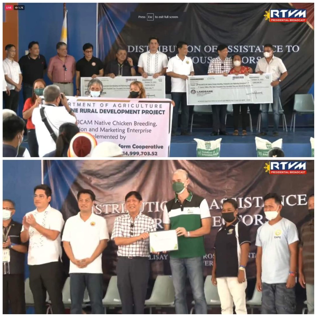 President Ferdinand Marcos, Jr., October 23, turned over a total of P88 million worth of checks to farmer organizations and distributed palay seeds and equipment in Negros&nbsp;Occidental
