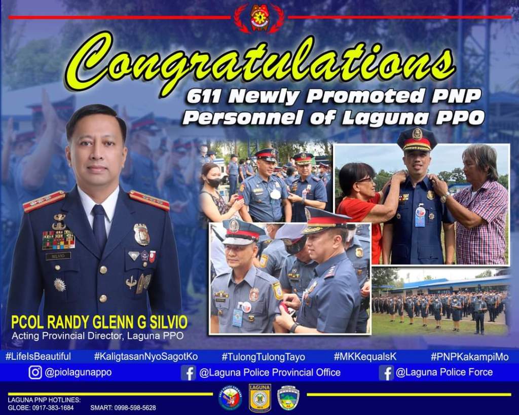 611 PNP personnel of Laguna PPO, Promoted to the next higher&nbsp;Rank
