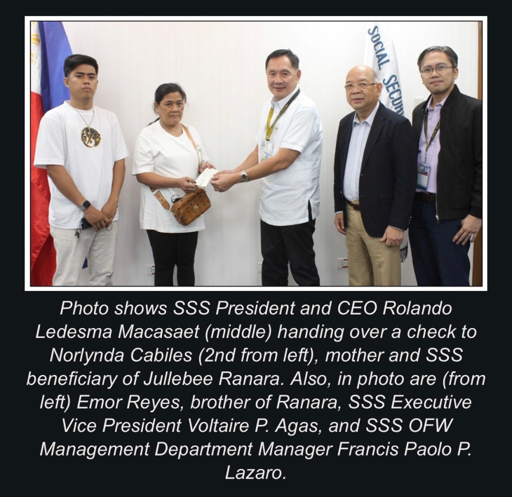 SSS grants benefits to family of slain OFW Jullebee&nbsp;Ranara
