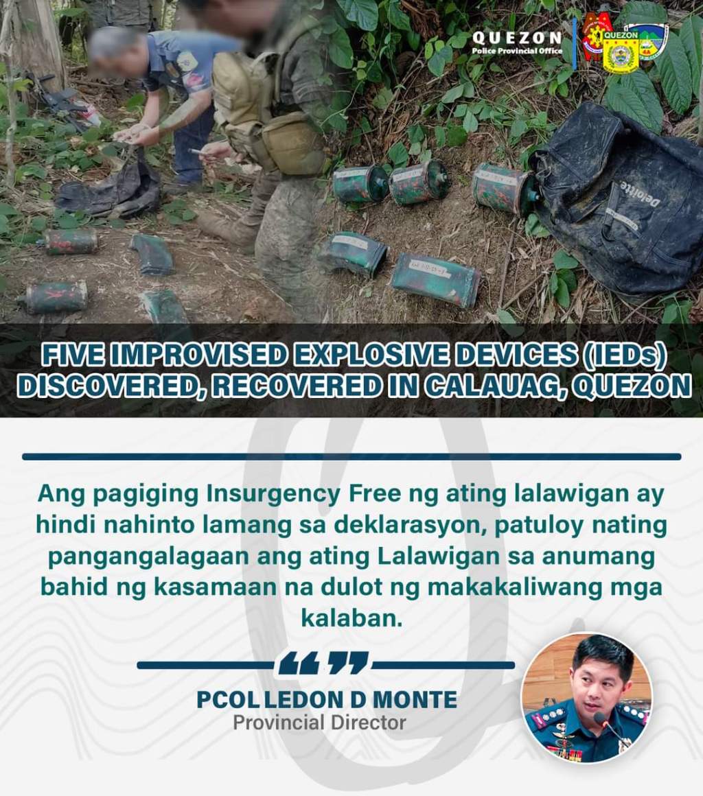 5 IMPROVISED EXPLOSIVE DEVICES DISCOVERED, RECOVERED IN&nbsp;QUEZON