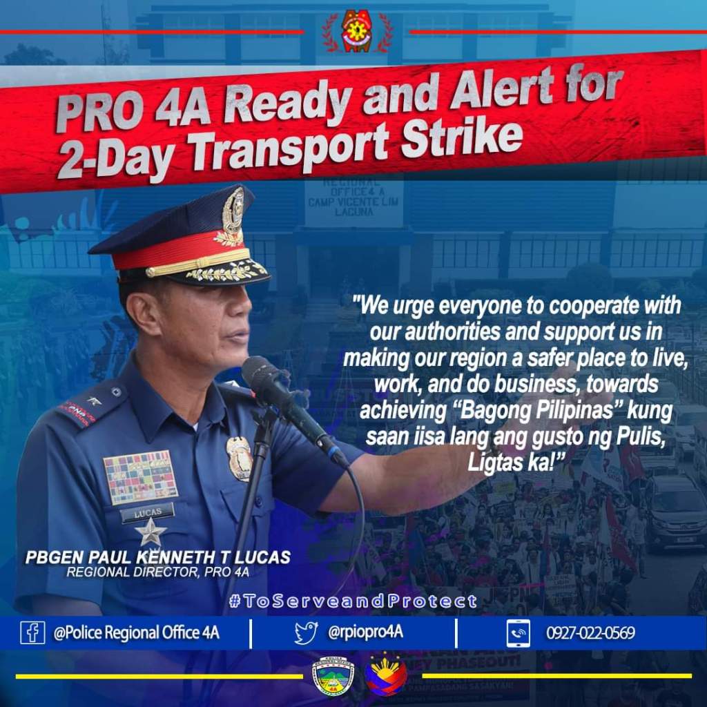 Police Regional Office 4A Prepared for 2-Day Transport&nbsp;Strike