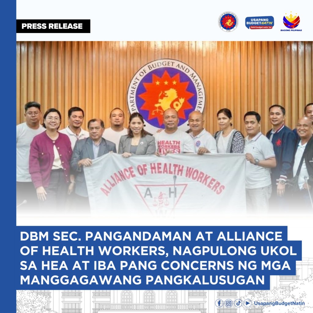HEA AT IBA PANG CONCERNS NG MGA MANGGAGAWANG PANGKALUSUGAN PINAGPULUNGAN NI DBM SEC. PANGANDAMAN AT ALLIANCE OF HEALTH&nbsp;WORKERS