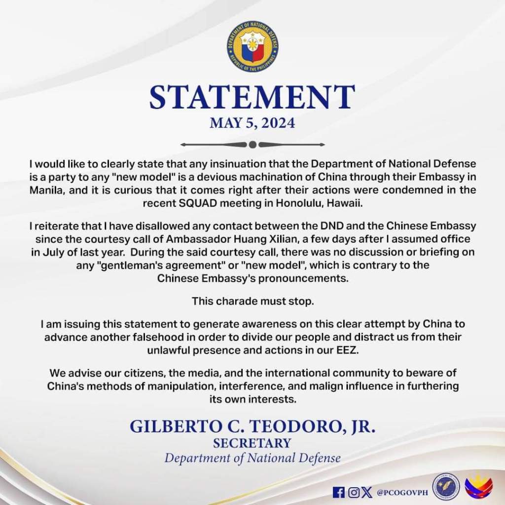 𝐒𝐭𝐚𝐭𝐞𝐦𝐞𝐧𝐭 𝐨𝐟 𝐭𝐡𝐞 𝐃𝐞𝐩𝐚𝐫𝐭𝐦𝐞𝐧𝐭 𝐨𝐟 𝐍𝐚𝐭𝐢𝐨𝐧𝐚𝐥 𝐃𝐞𝐟𝐞𝐧𝐬𝐞 𝐒𝐞𝐜𝐫𝐞𝐭𝐚𝐫𝐲 𝐆𝐢𝐥𝐛𝐞𝐫𝐭𝐨 𝐂. 𝐓𝐞𝐨𝐝𝐨𝐫𝐨,&nbsp;𝐉𝐫.