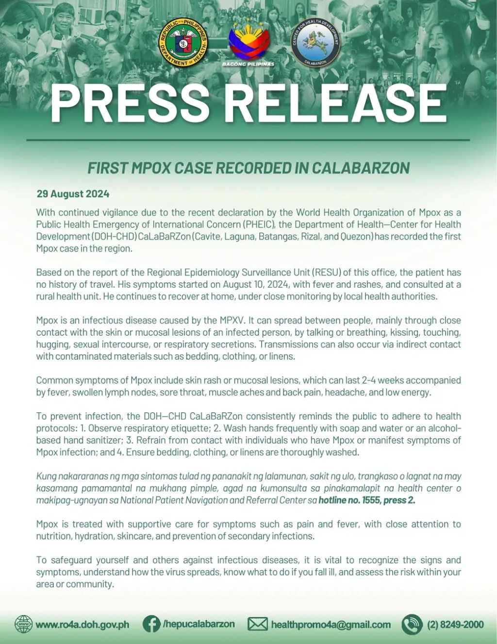 First Mpox Case Reported in CaLaBaRZon Region; DOH Urges Public to Adhere to Health&nbsp;Protocols