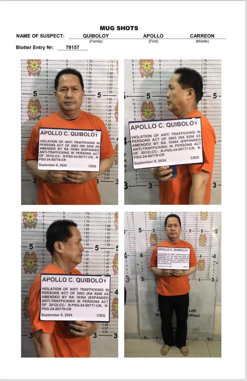 Philippine Government Releases Mugshot of Religious Leader Apollo Quiboloy Amid Legal&nbsp;Battles