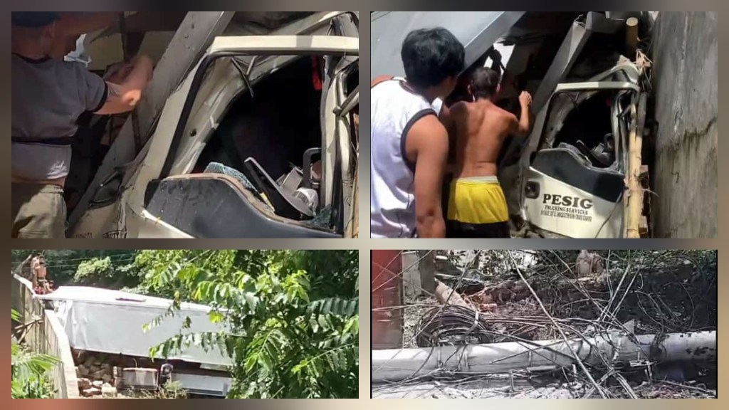 TRUCK NA KARGADO NG MGA BUNGA NG MANGGA BUMANGGA SA POSTE BAGO NAHULOG SA ILOG, DRIVER NASAWI, PAHINANTE&nbsp;SUGATAN