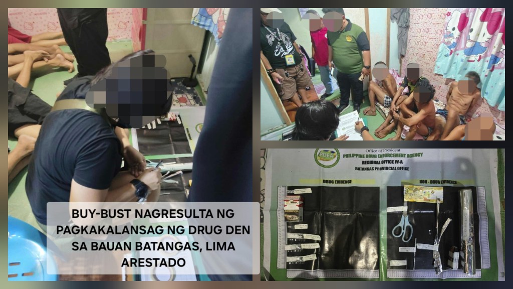 BUY-BUST NAGRESULTA NG PAGKAKALANSAG NG DRUG DEN SA BAUAN BATANGAS, LIMA&nbsp;ARESTADO