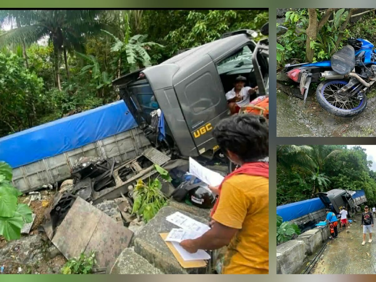 TRUCK NAWALAN NG PRENO&nbsp; MOTORSIKLO INARARO BAGO NAHULOG SA BANGIN 8&nbsp;SUGATAN