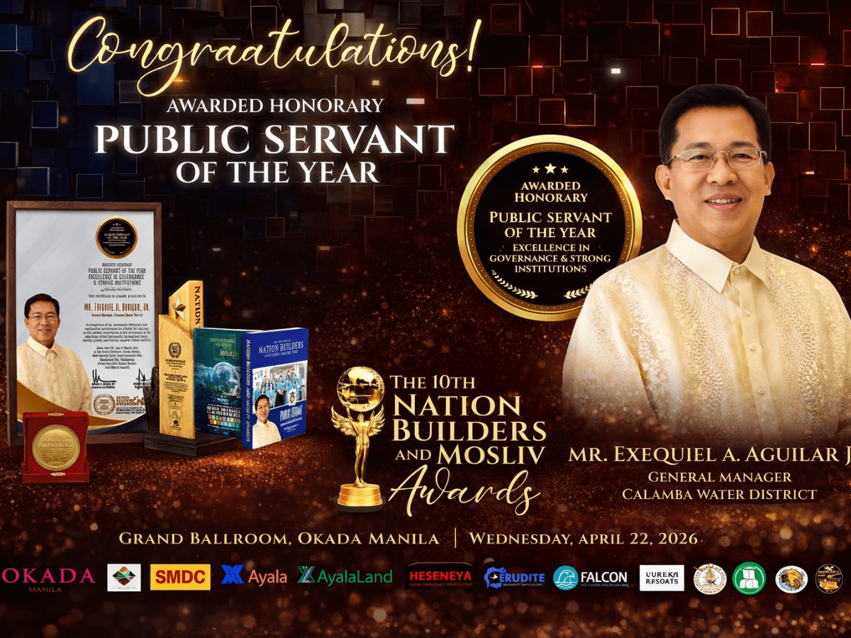 Calamba Water District GM Exequiel A. Aguilar Jr. Honored as Public Servant of the Year at Nation Builders&nbsp;Awards