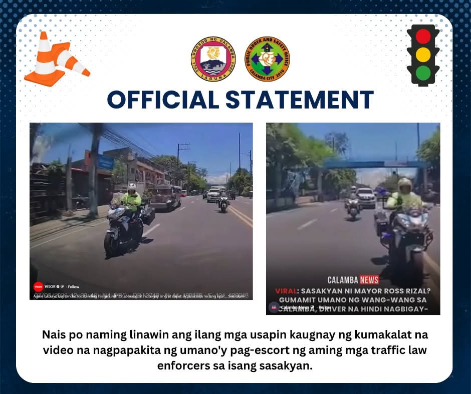 Calamba Traffic Enforcers Relieved Over Unauthorized Vehicle Escort; POSO Clarifies Mayor Not&nbsp;Involved