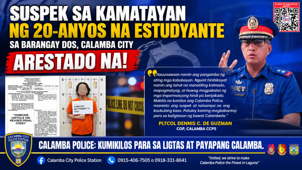 Suspect in Death of 20-Year-Old Student in Calamba Arrested; Homicide Case&nbsp;Filed
